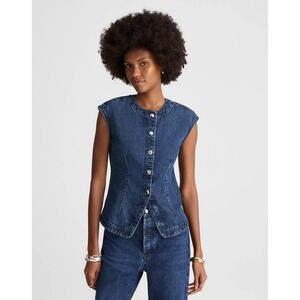 NWT Madewell Denim Cap-Sleeve Vest in McKinney Wash Rigid Dark Blue Size 14